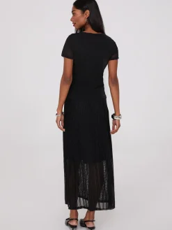 Metallic Mesh Cowl Neck T-Shirt