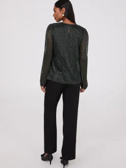 Metallic Plisse Mesh Top