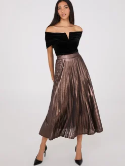 Midi Foil Pleated Skirt