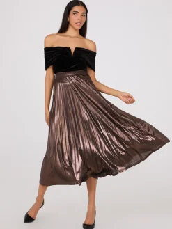 Midi Foil Pleated Skirt
