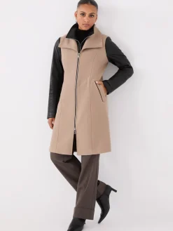 Mid-Length Coat With Faux Leather Details