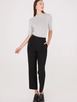 Mid-Rise Pleated Pants