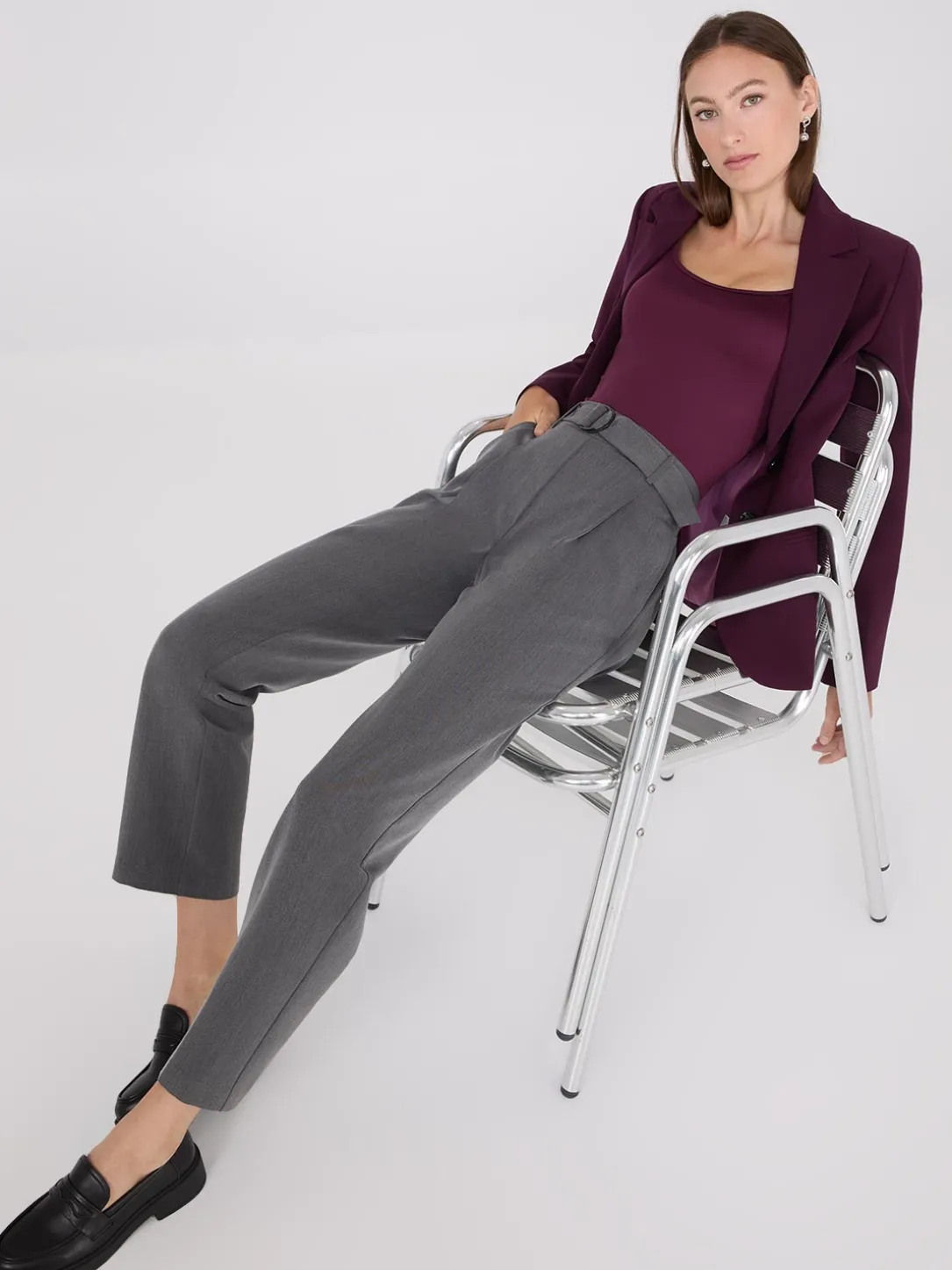 Mid-Rise Pleated Pants