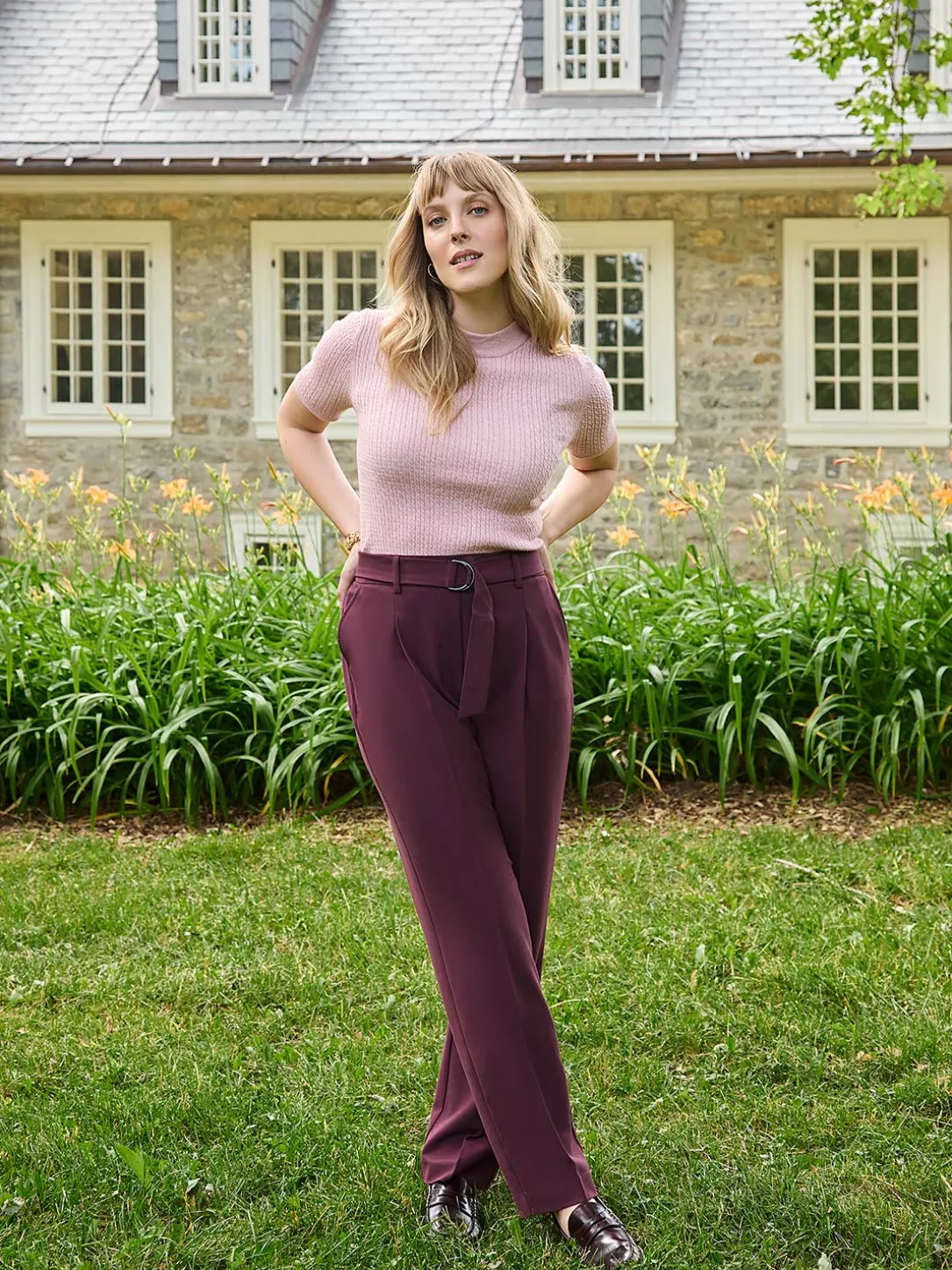 Mid-Rise Pleated Pants