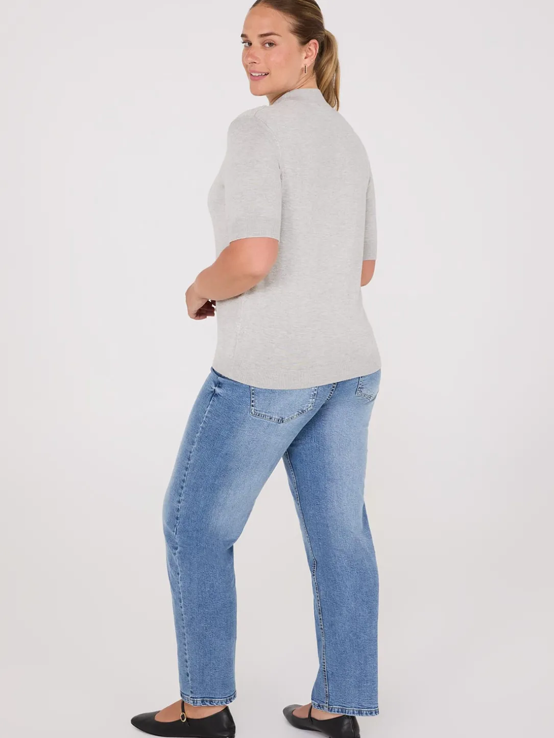 Mock Neck Elbow Sleeve Top