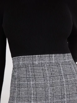 Mock Neck Plaid A-Line 2-Fer Mini Dress