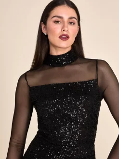 Mock Neck Sequin Column Gown