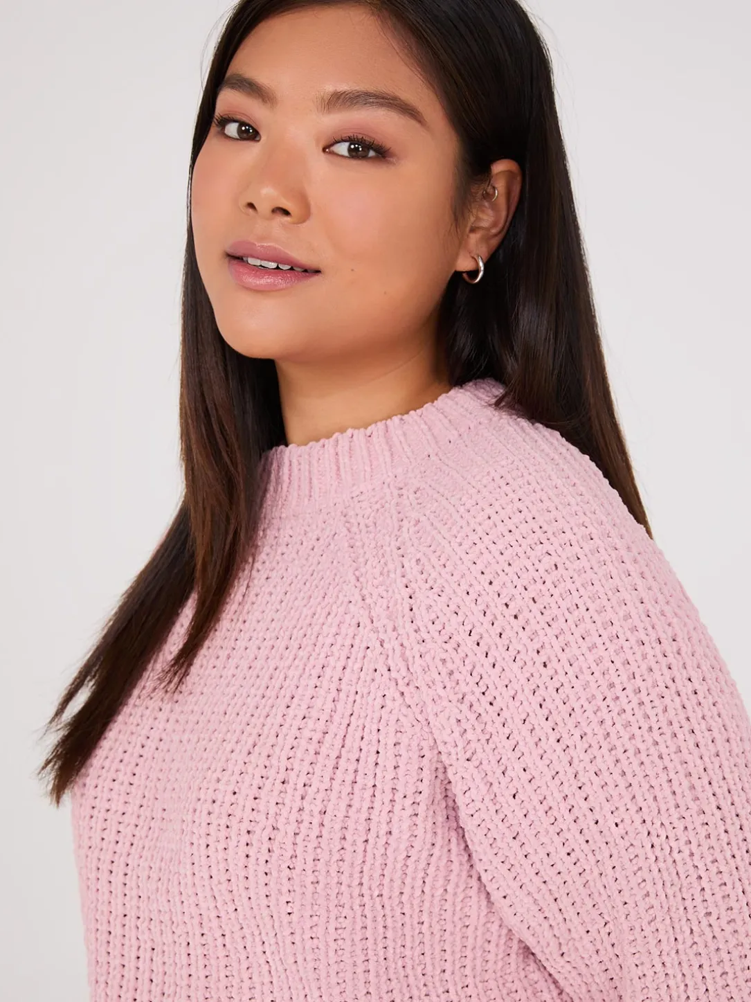Mock Neck Shaker Stitch Chenille Sweater