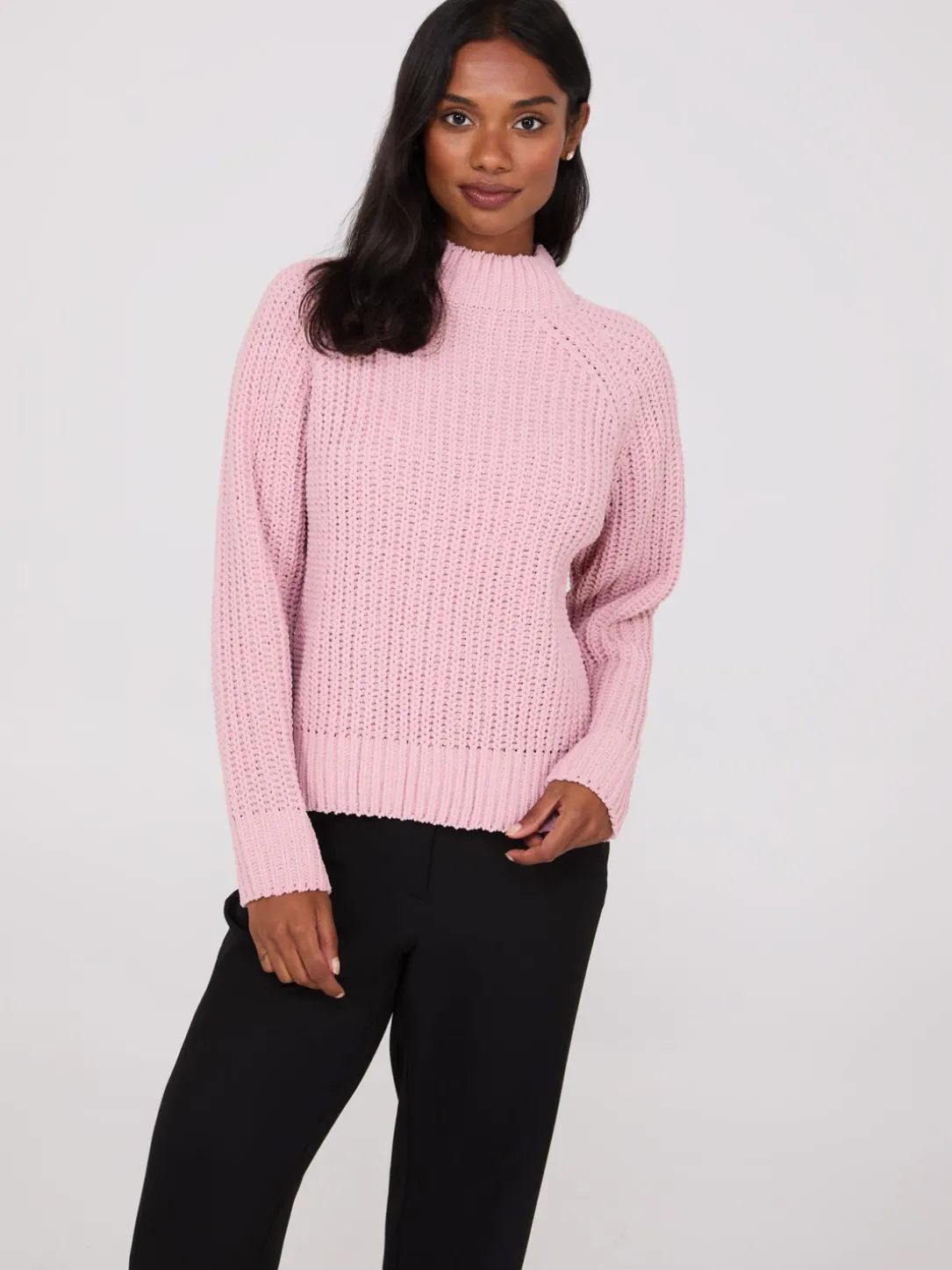 Mock Neck Shaker Stitch Chenille Sweater