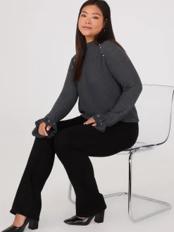 Mock Neck Sweater With Pearl Details