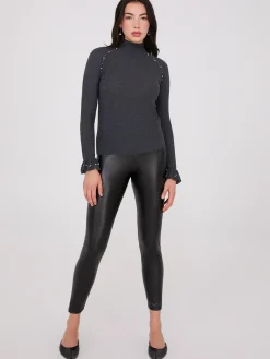 Mock Neck Sweater With Pearl Details