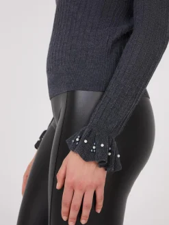 Mock Neck Sweater With Pearl Details