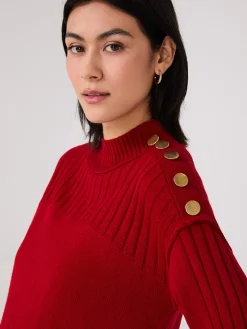 Mock Neck Tunic Sweater With Button Details