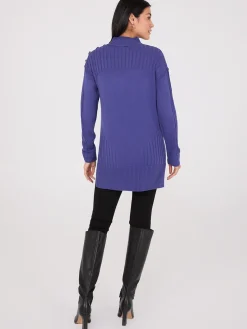 Mock Neck Tunic Sweater With Button Details