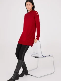 Mock Neck Tunic Sweater With Button Details