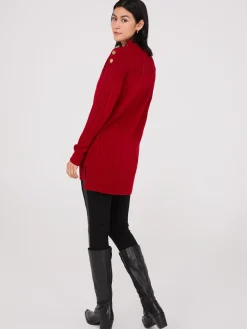 Mock Neck Tunic Sweater With Button Details
