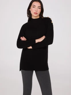 Mock Neck Tunic Sweater With Button Details