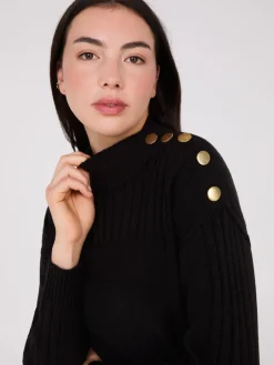 Mock Neck Tunic Sweater With Button Details
