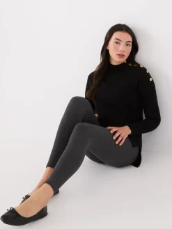 Mock Neck Tunic Sweater With Button Details