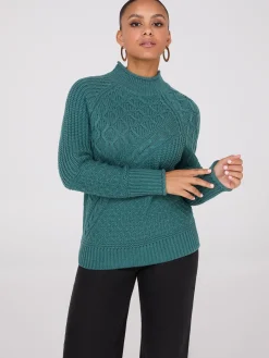 Multi Cable Knit Mock Neck Sweater