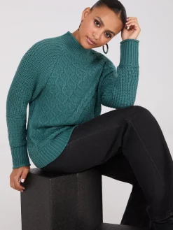Multi Cable Knit Mock Neck Sweater