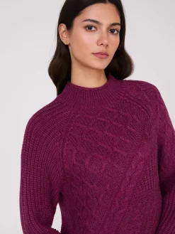 Multi Cable Knit Mock Neck Sweater