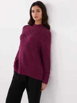 Multi Cable Knit Mock Neck Sweater