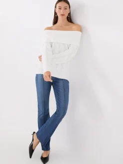 Off-The-Shoulder Cable Knit Sweater