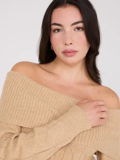 Off-The-Shoulder Cable Knit Sweater