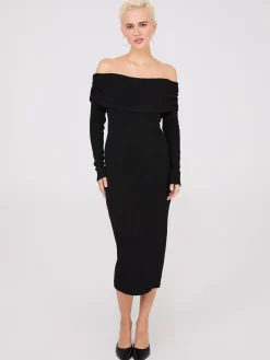 Off-The-Shoulder Ribbed Column Dress