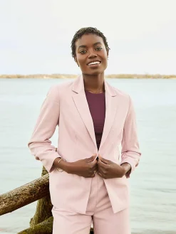 One-Button Ruched 3/4 Sleeve Blazer