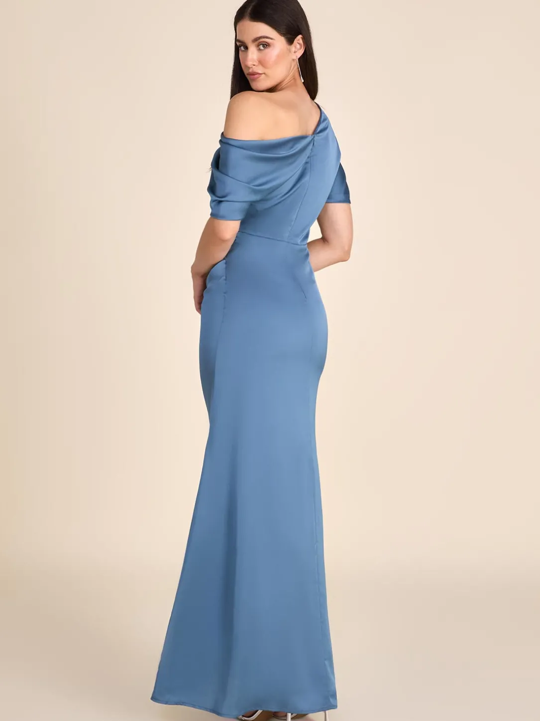 One-Shoulder Satin Gown With Pleated Detail