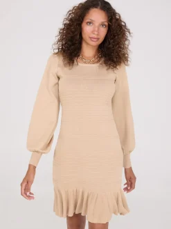 Ottoman Stitch Dress With Peplum Hem