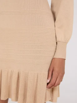 Ottoman Stitch Dress With Peplum Hem