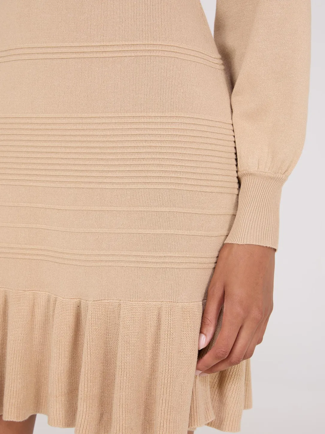 Ottoman Stitch Dress With Peplum Hem