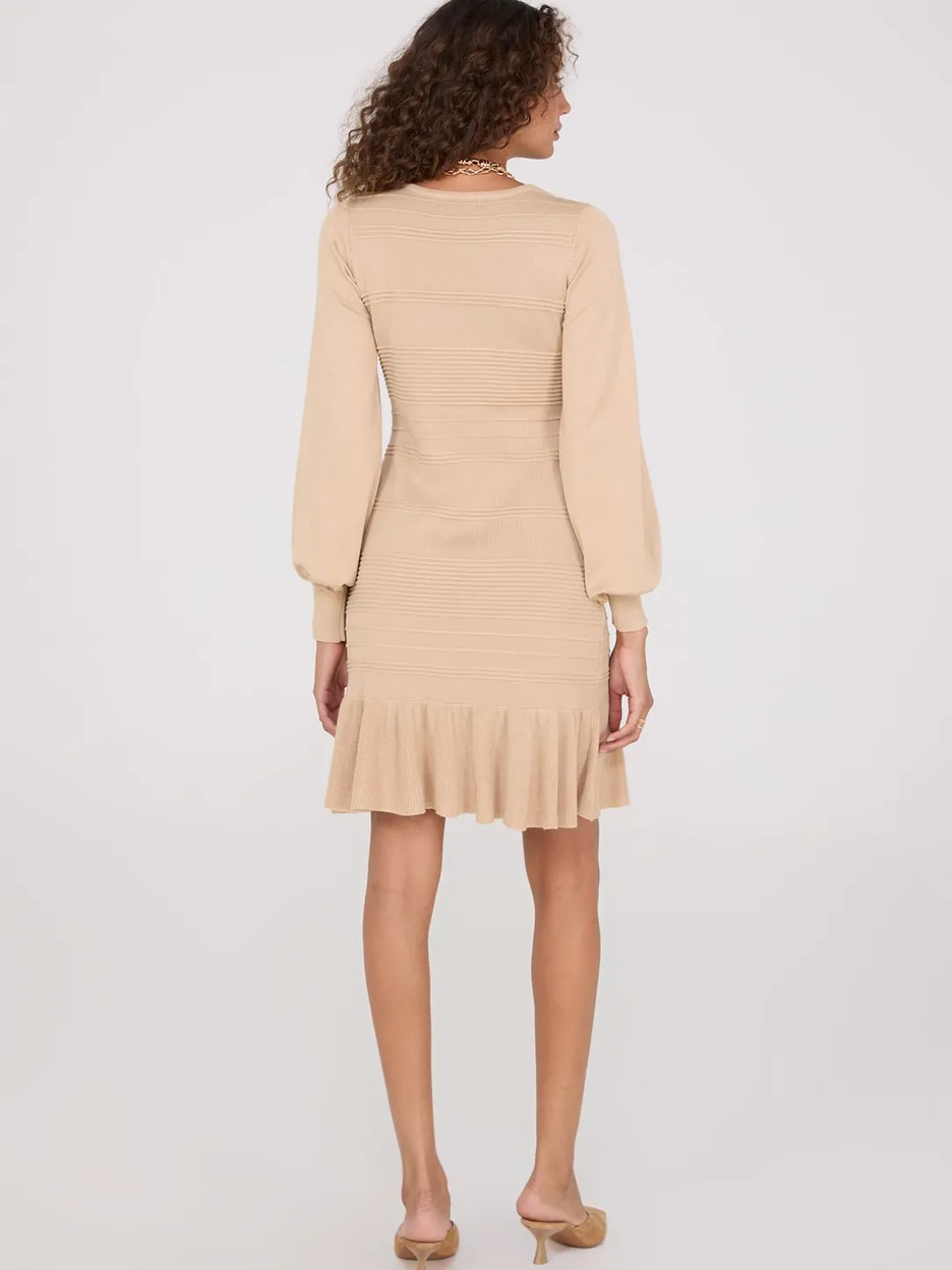 Ottoman Stitch Dress With Peplum Hem