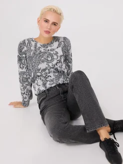 Paisley Print Balloon Sleeve Top