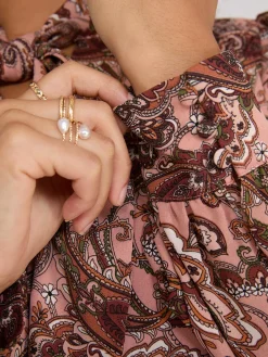 Paisley Print Button-Front Bow Blouse