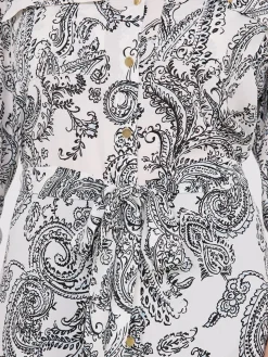 Paisley Print Chiffon Belted Tunic Blouse