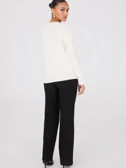Pearl Embellished Diamond Cable Sweater