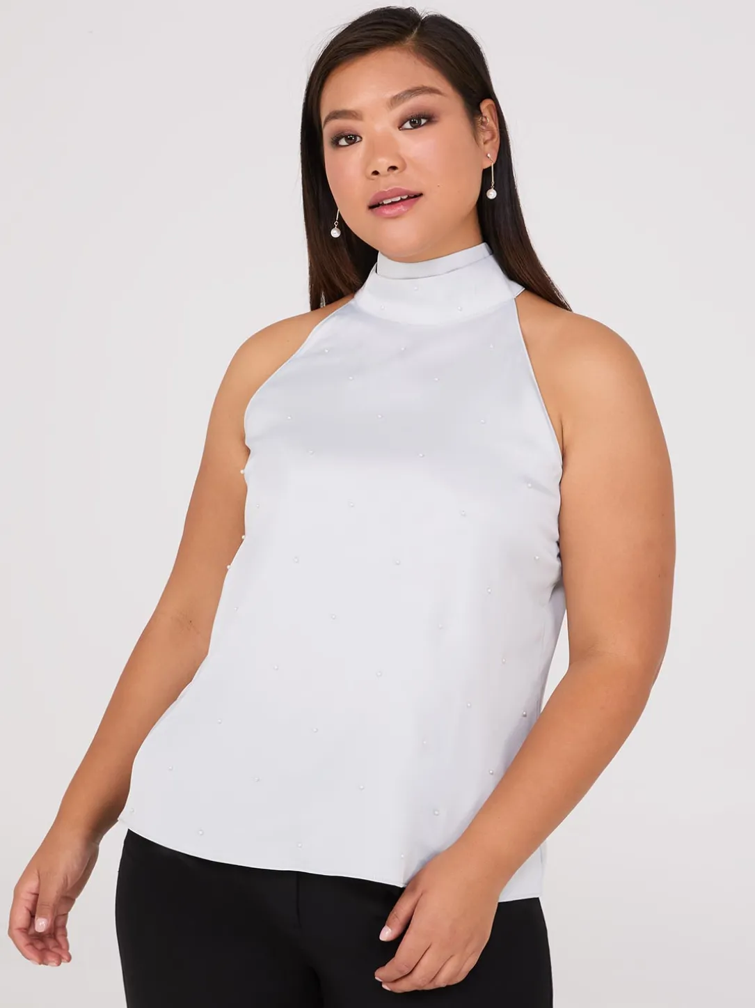 Pearl Halter Mock Neck Top