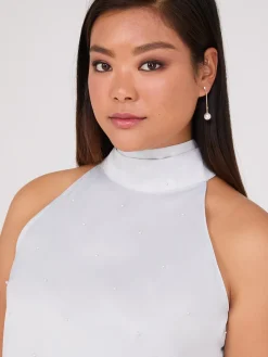 Pearl Halter Mock Neck Top