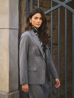 Pinstripe 1-Button Blazer