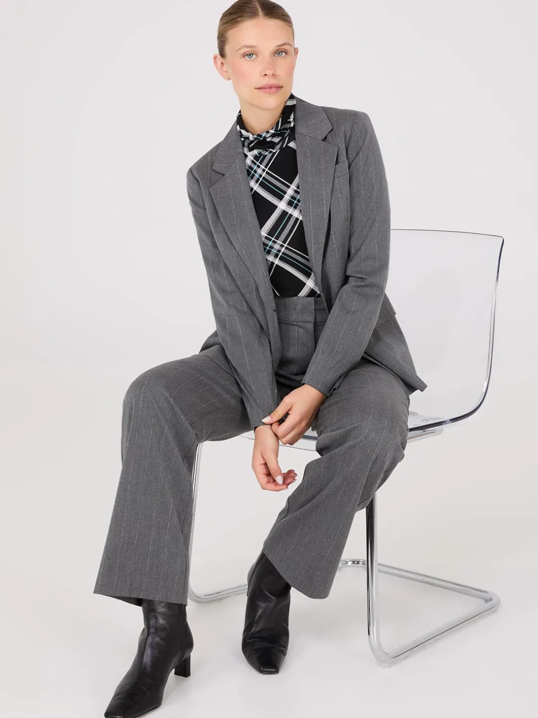 Pinstripe 1-Button Blazer