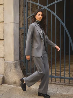 Pinstripe Wide-Leg Pants
