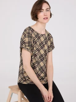 Plaid Cuffed Dolman Sleeve T-Shirt