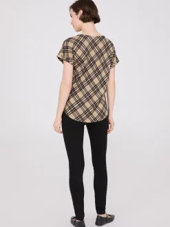 Plaid Cuffed Dolman Sleeve T-Shirt