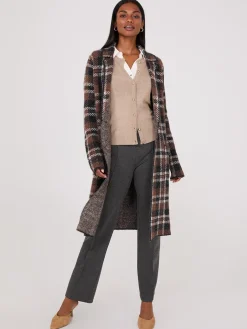 Plaid Jacquard Notch Collar One-Button Duster
