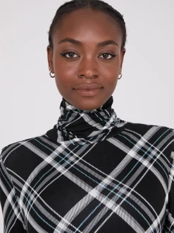 Plaid Long Sleeve Turtleneck Top