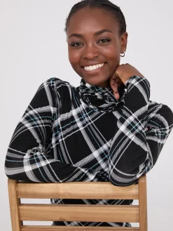 Plaid Long Sleeve Turtleneck Top
